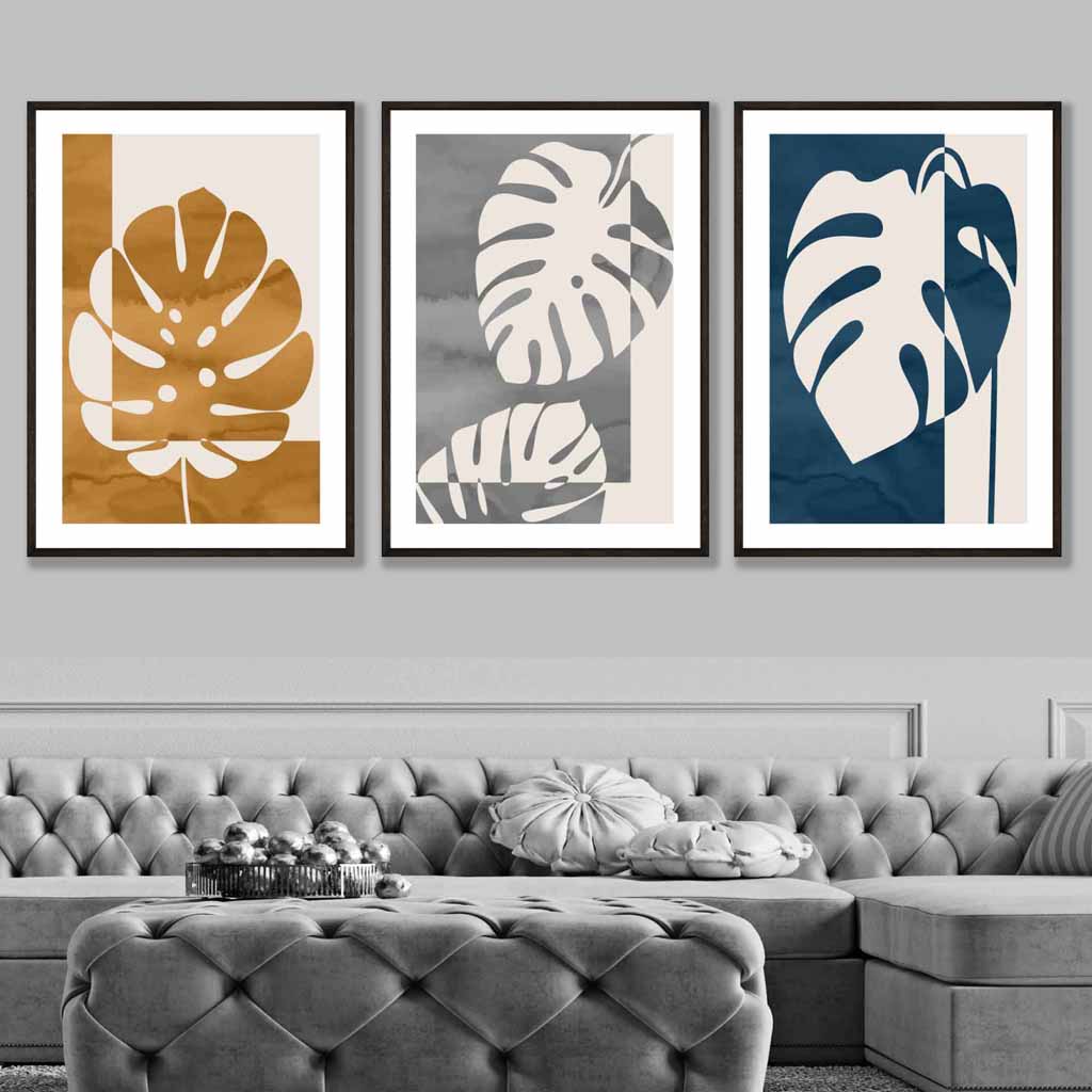 Set of 3 Watercolour Graphical Monstera Botanical Art Prints