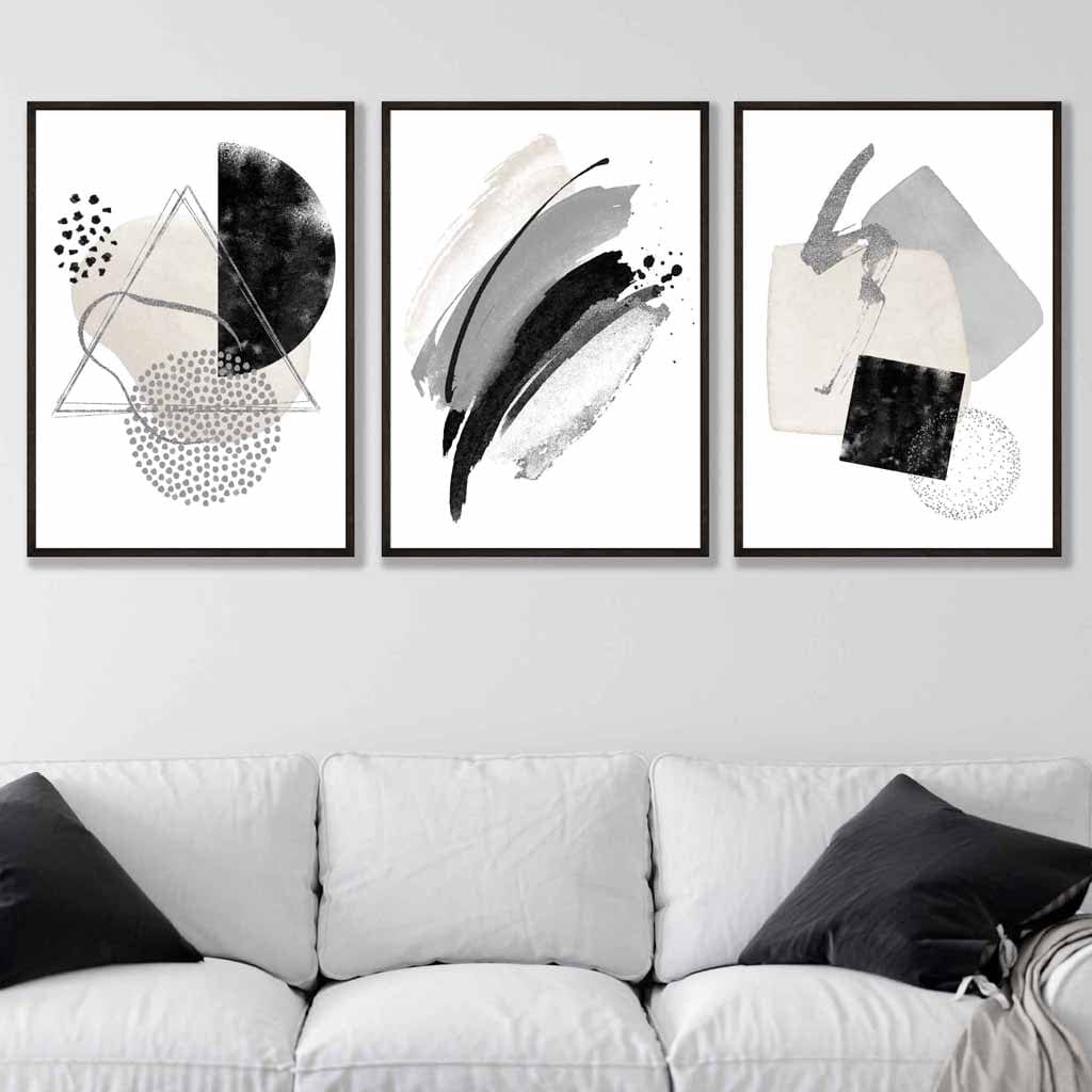 Abstract Grey Black and Silver Wall Art Prints