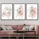 One Line Set of 3 Fashion Faces Wall Art Prints in Pink and Ivory