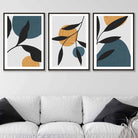 Mid Century Botanical Set of 3 Teal, Yellow Wall Art Prints