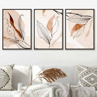 Set of 3 Line Art and Watercolour Autumn Leaves Art Prints
