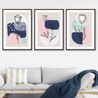 Set of 3 Spring Flowers Boho Wall Art Prints in Blue and Pink