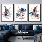 Botanical Set of 3 Pink and Blue Floral Wall Art Prints