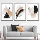 Abstract Black Beige Set of 3 Watercolour Shapes Framed Wall Art | Artze Wall Art UK