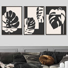 Set of 3 Black Graphical Monstera Botanical Art Prints