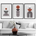 Geometric Black Grey Terracotta Set of 3 Art Prints