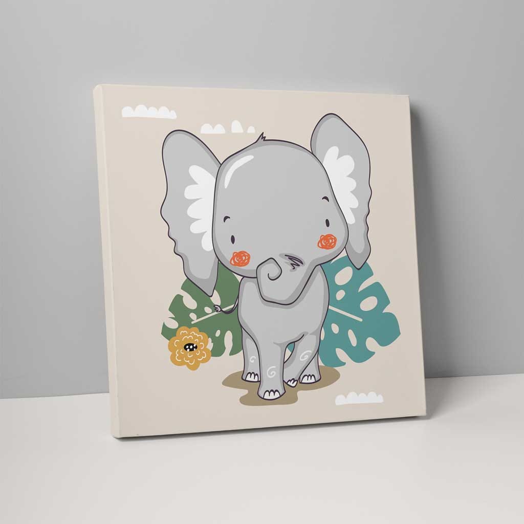Boho Safari Jungle Elephant Beige and Grey on Canvas