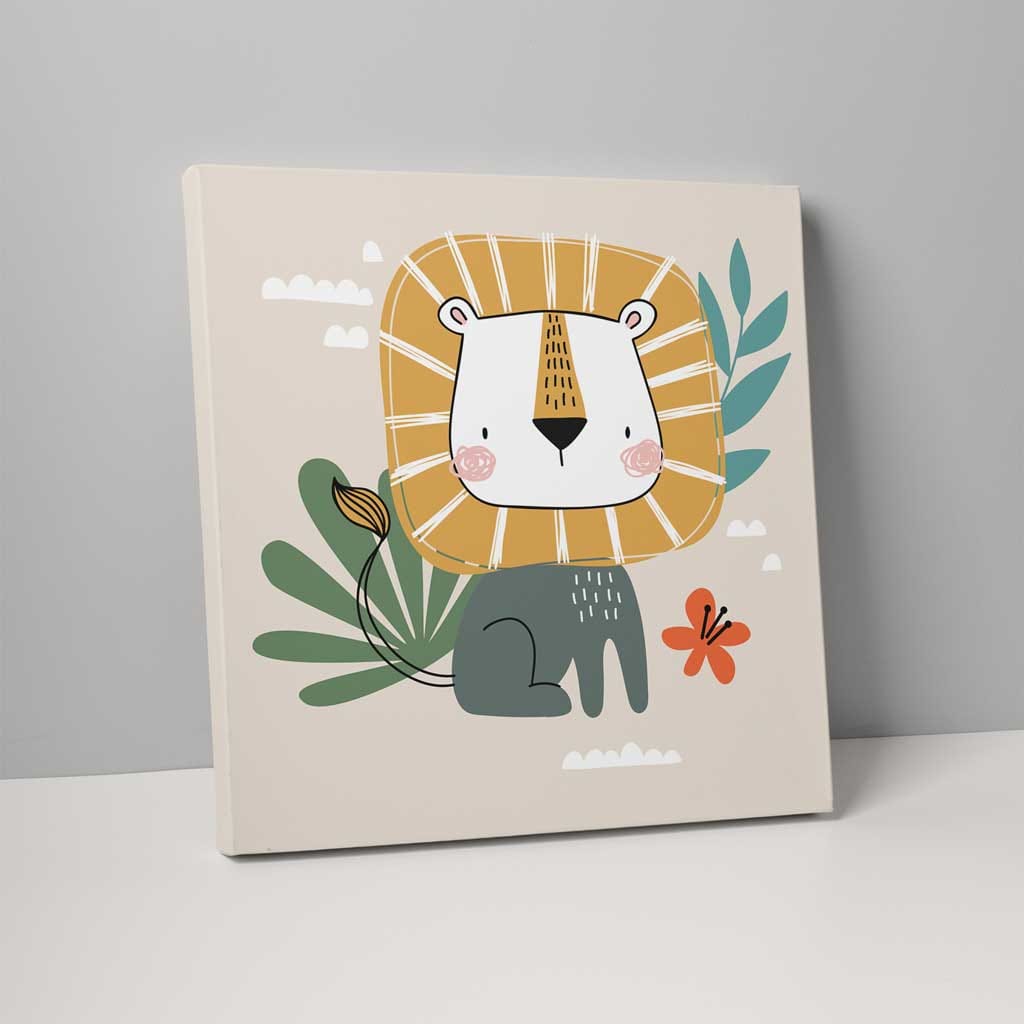 Boho Safari Jungle Lion Beige and Yellow on Canvas