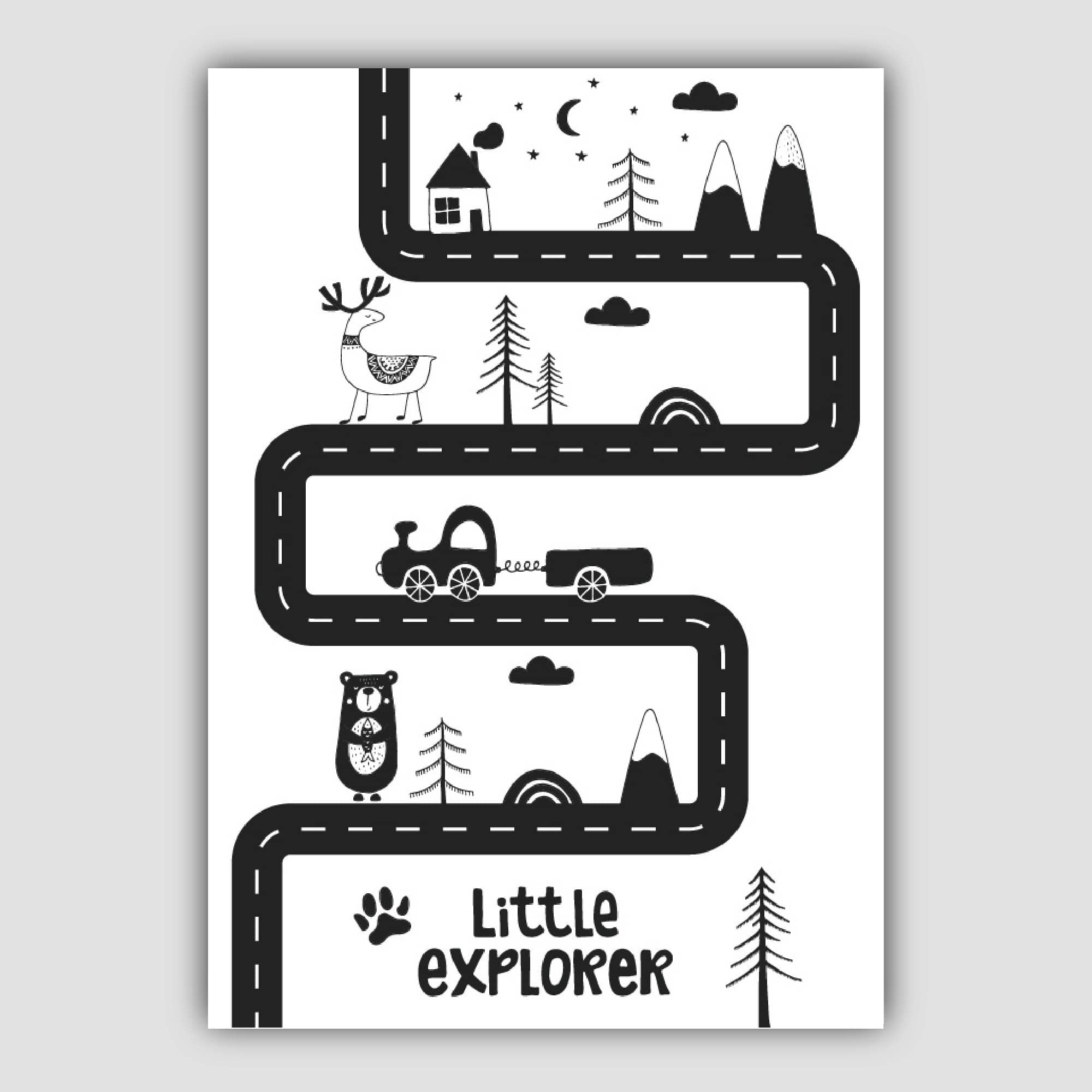 Little Explorer Black & White Scandinavian Nursery Poster