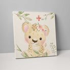 Floral Leopard Nursery Print in Beige and Orange on Canvas
