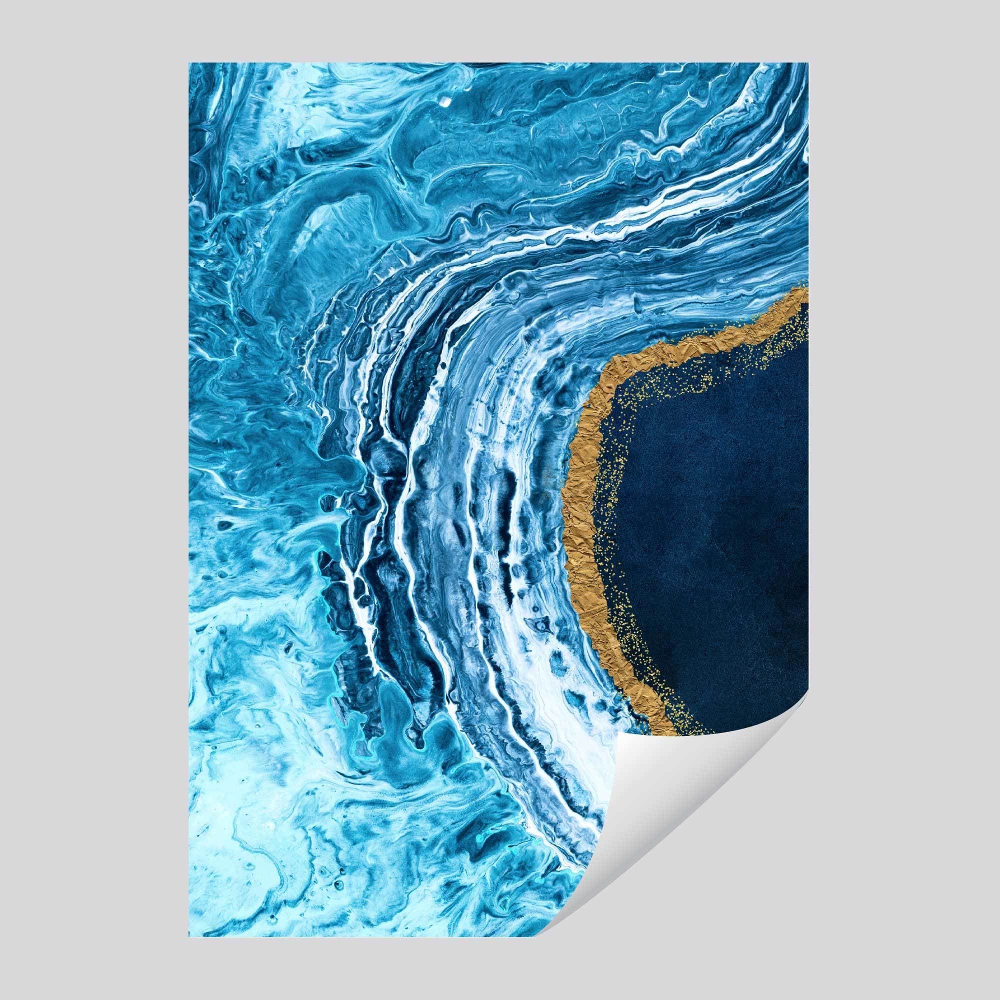 Set of 3 Abstract Fluid Navy Blue and Gold
