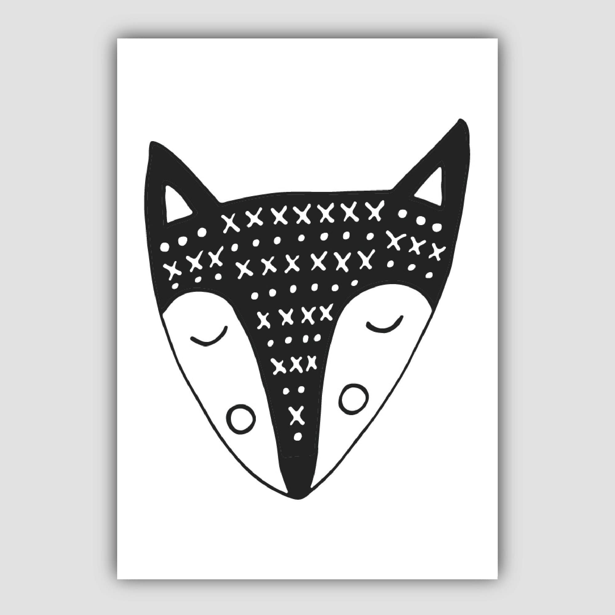 Fox Black & White Scandinavian Nursery Poster