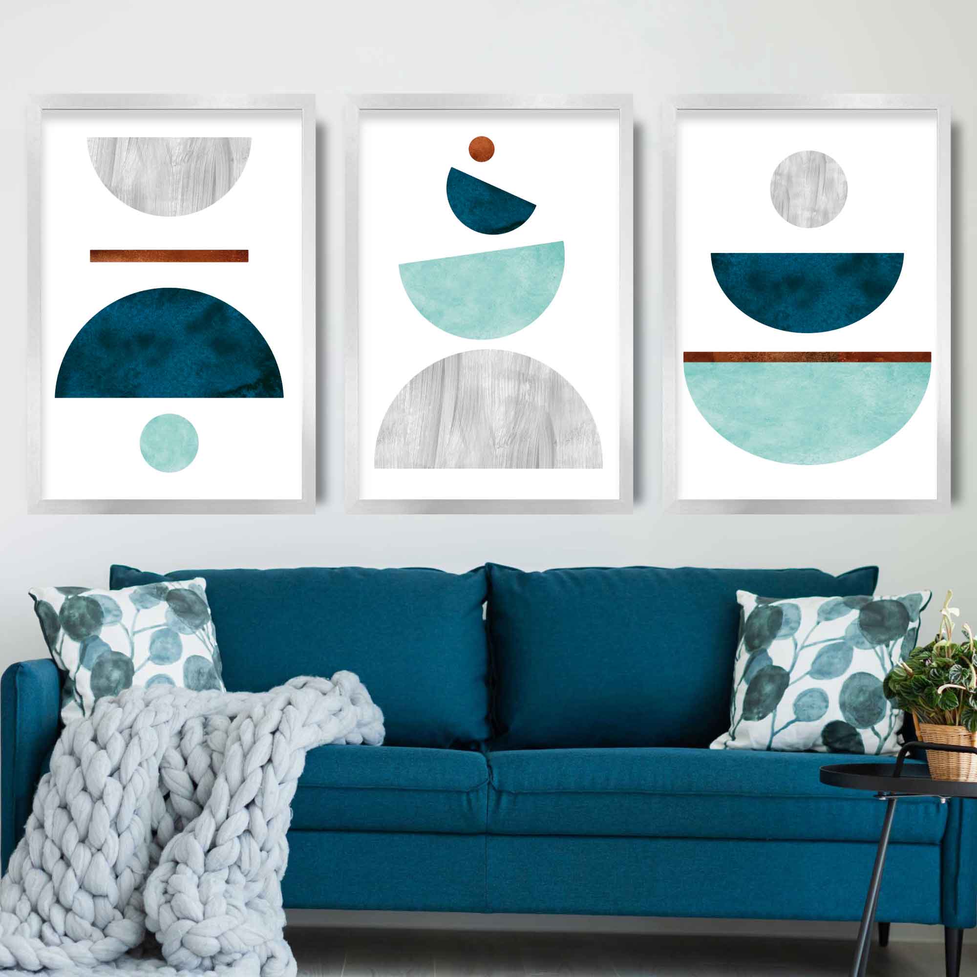 Geometric Abstract Teal, Aqua and Copper No 2
