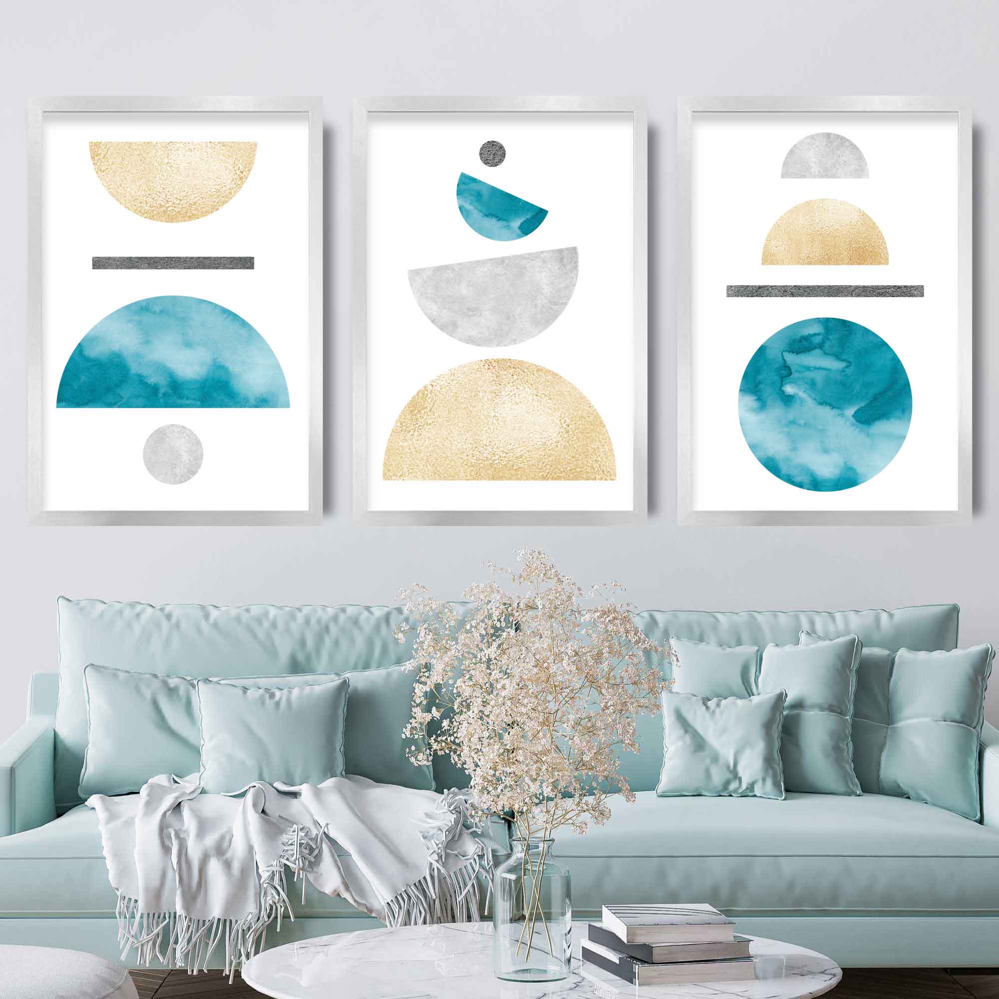 Geometric Abstract Aqua and Gold No1