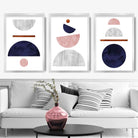 Geometric Abstract Navy Blue, Blush Pink and Copper No 4