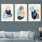 Abstract Navy Grey Yellow Set of 3 Art Prints
