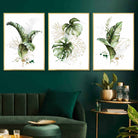 Botanical Set of 3 Green and Gold Floral Wall Art Prints