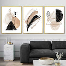 Abstract Black Beige Set of 3 Watercolour Art Prints