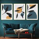 Mid Century Botanical Set of 3 Teal, Yellow Wall Art Prints