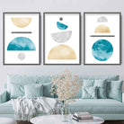 Geometric Abstract Aqua and Gold No 3