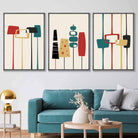 Mid Century Modern Set of 3 Wall Art Prints in Teal Red Yellow