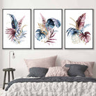 Botanical Set of 3 Pink and Blue Floral Wall Art Prints
