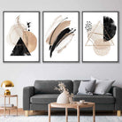 Abstract Black Beige Set of 3 Watercolour Shapes Framed Wall Art | Artze Wall Art UK