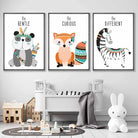 NURSERY Set of 3 Tribal Panda, Fox, Zebra Wall Art Quote Prints