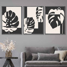 Set of 3 Black Graphical Monstera Botanical Art Prints