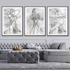 Abstract Set of 3 Fashion Line Art Wall Art Prints in Black & Grey