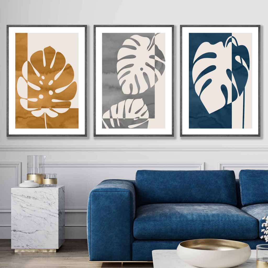 Set of 3 Watercolour Graphical Monstera Botanical Art Prints