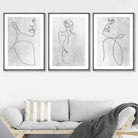 Abstract Line Art Female Grey Wall Art Set of 3 Framed Prints | Artze Wall Art UK