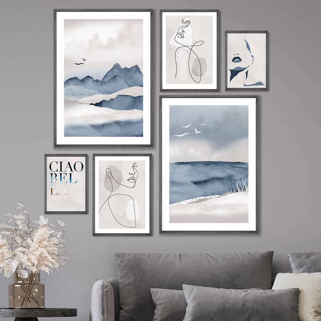 Beige and blue store wall art