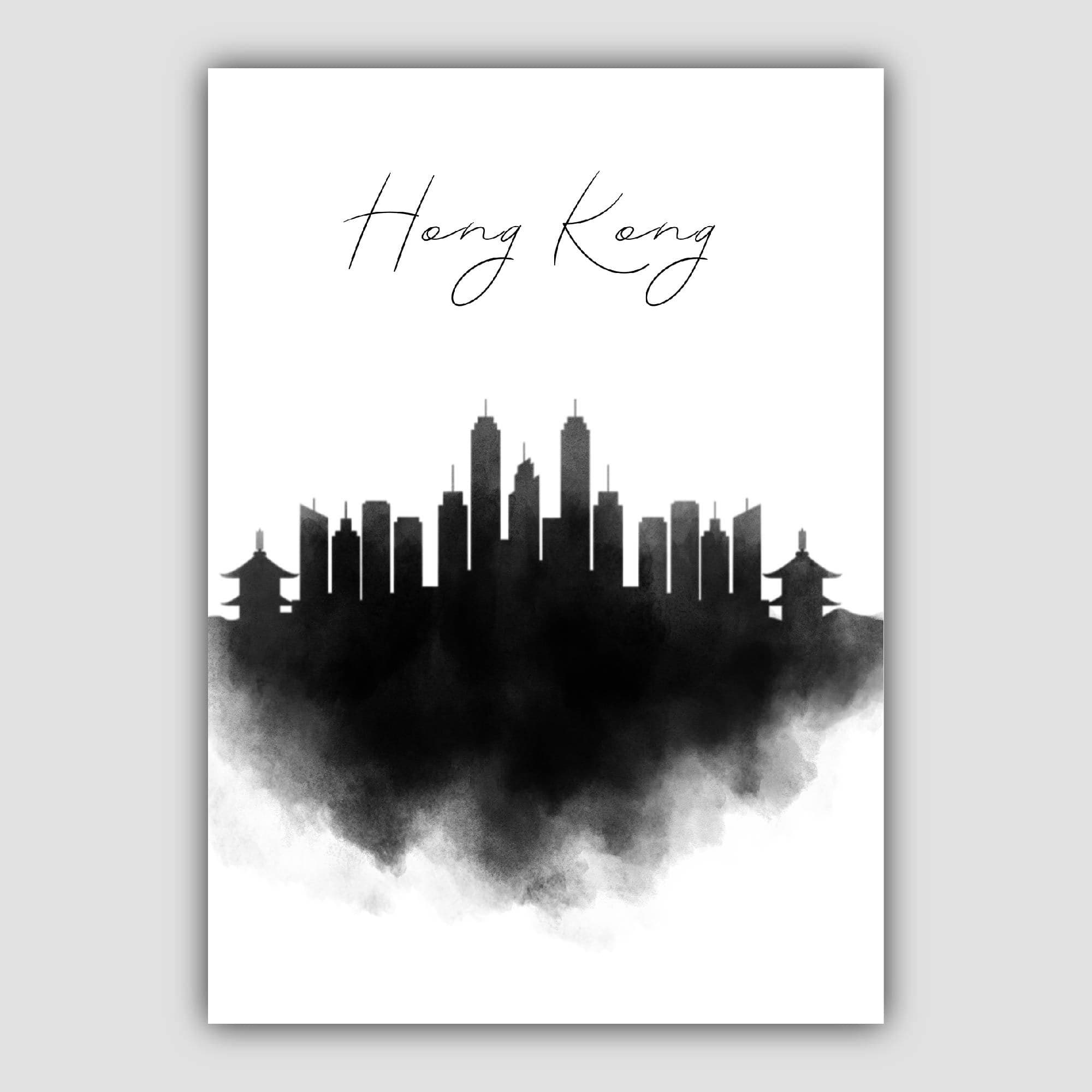Hong Kong Watercolour Skyline Cityscape Print