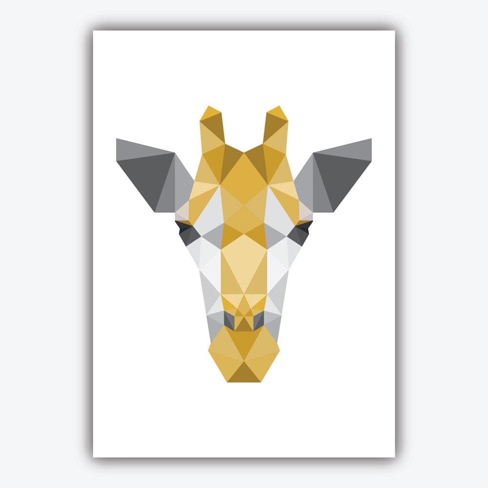 Set of 3 YELLOW & Grey Geometric Art Prints Giraffe and Tree Posters