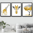 Set of 3 YELLOW & Grey Geometric Art Prints Giraffe and Tree Posters