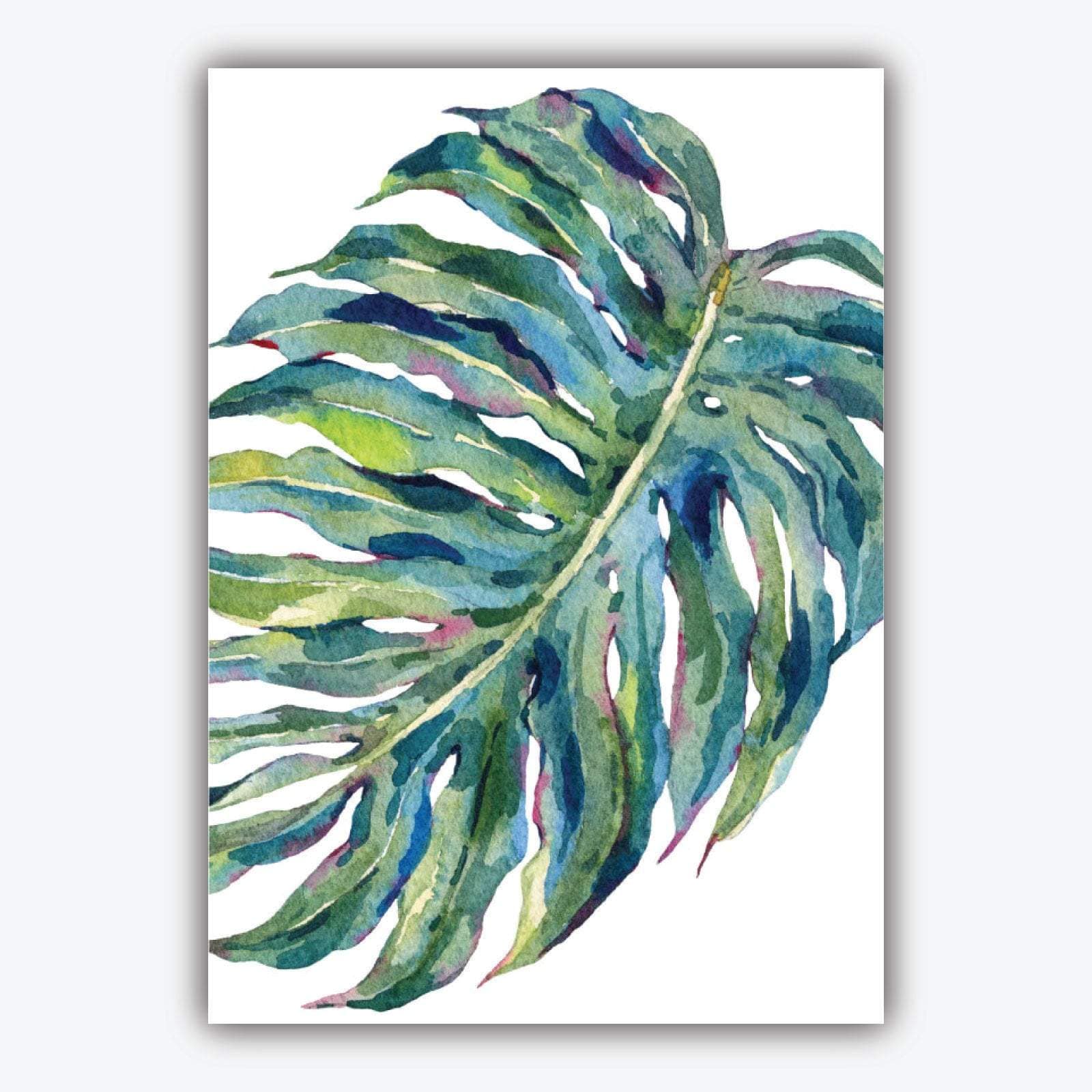 Set of 5 ORIGINAL Tropical Palm Leaf Leaves Watercolour Blue Green Gallery wall ART Prints Botanical