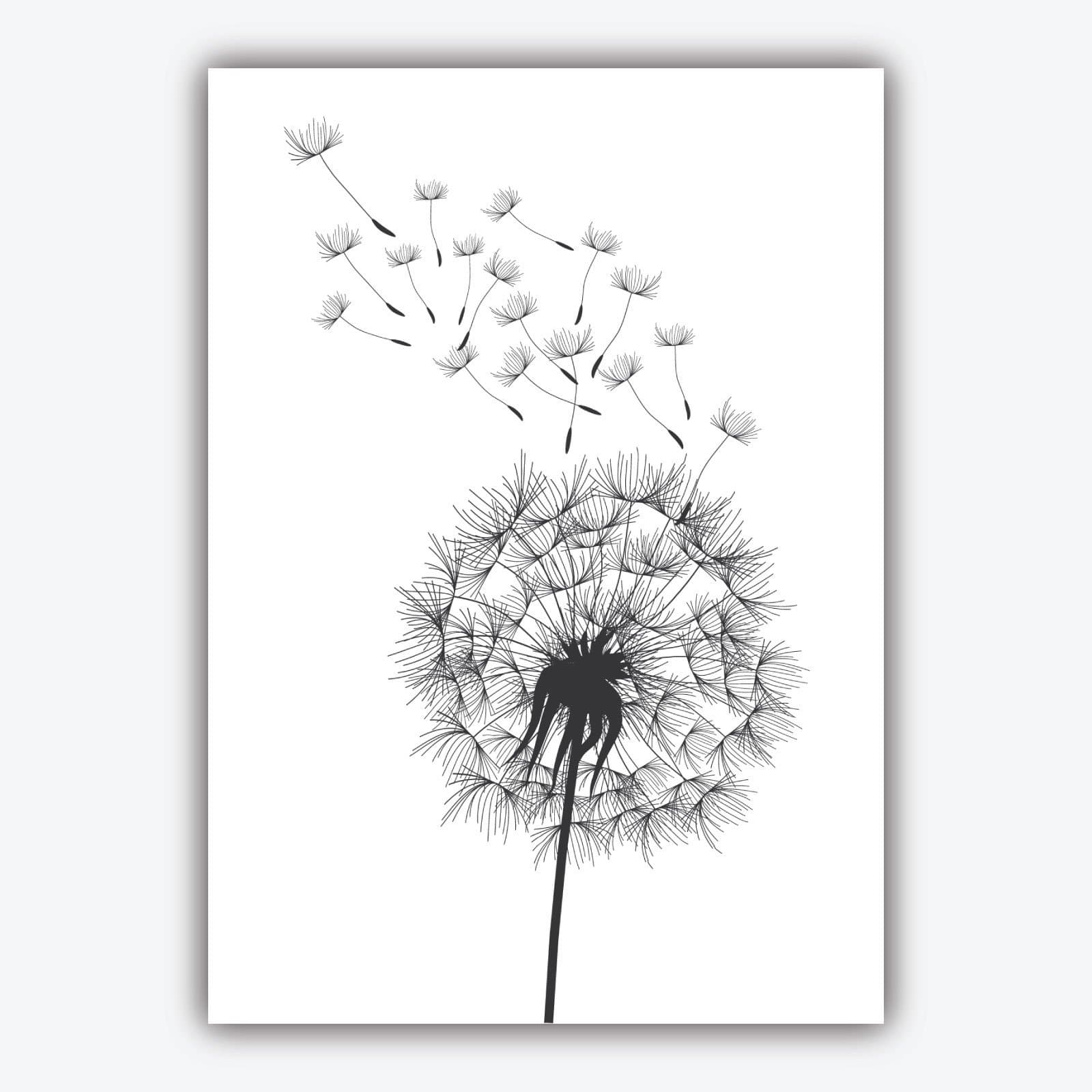 Set of 5 ORIGINAL Gallery wall ART Prints Graphical Sketch DANDELION triptych with Pair of Magnolia Art Photographs Botanical Floral