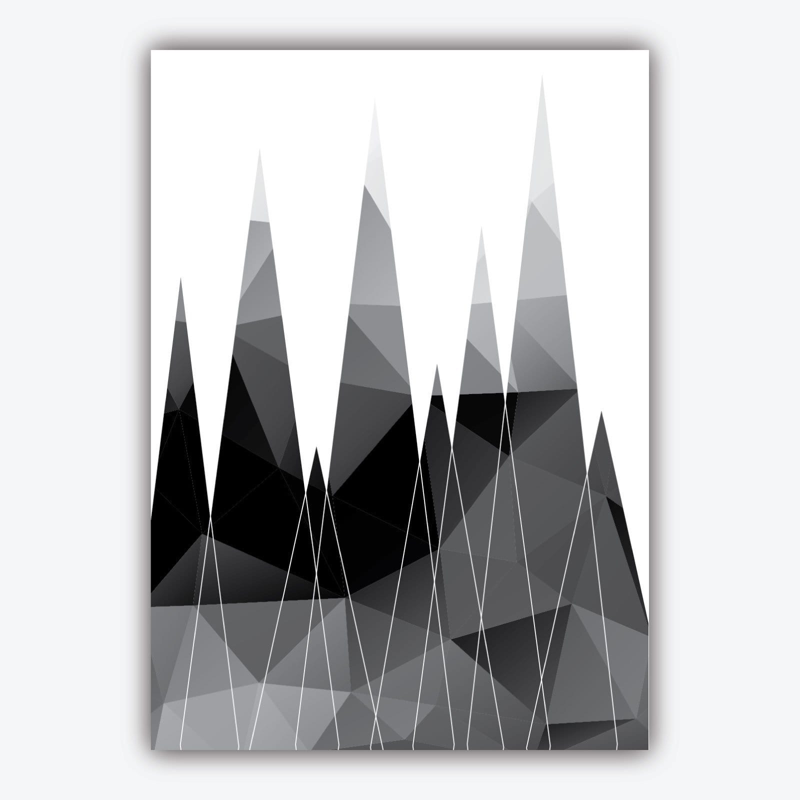 GEOMETRIC set of 3 Monochrome Black & Grey Art Prints STAG Antlers and Mountains