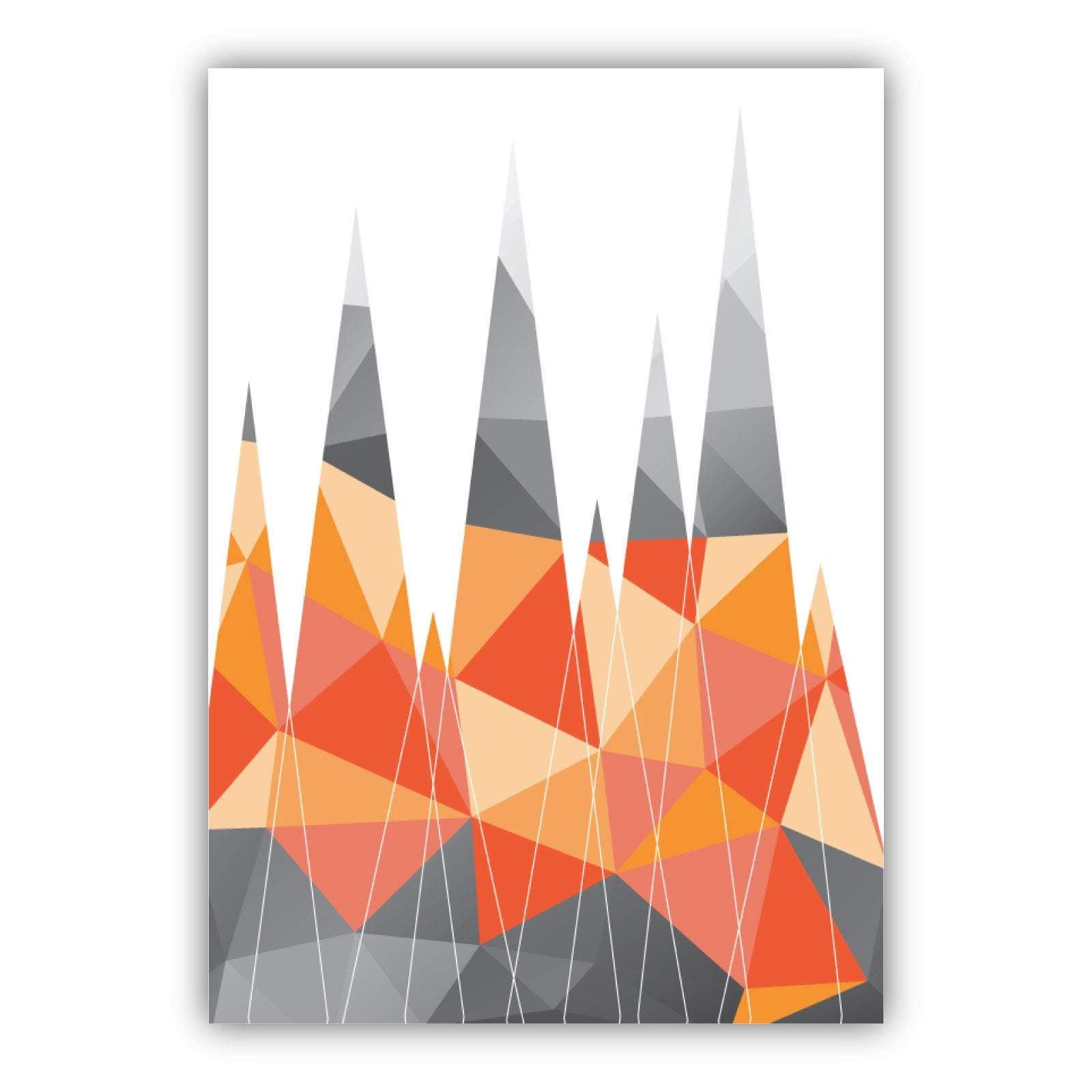 GEOMETRIC set of 3 ORANGE & Grey Art Prints STAG Antlers and Mountains