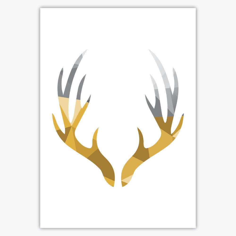 GEOMETRIC set of 3 YELLOW & Grey Art Prints STAG Antlers and Forest