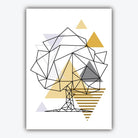 Set of 3 GEOMETRIC YELLOW & Grey GIRAFFE and Tree set Modern Art Prints