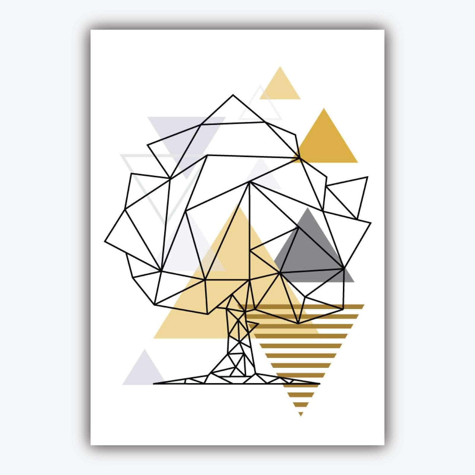 Set of 3 GEOMETRIC YELLOW & Grey GIRAFFE and Tree set Modern Art Prints