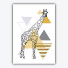 Set of 3 GEOMETRIC YELLOW & Grey GIRAFFE and Tree set Modern Art Prints