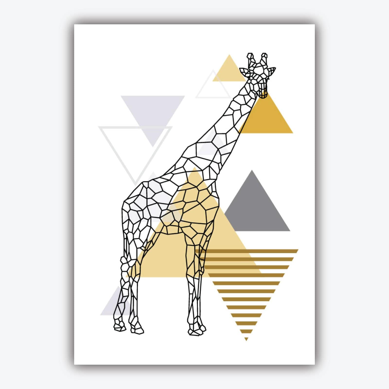 Set of 3 GEOMETRIC YELLOW & Grey GIRAFFE and Tree set Modern Art Prints