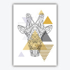 Set of 3 GEOMETRIC YELLOW & Grey GIRAFFE and Tree set Modern Art Prints