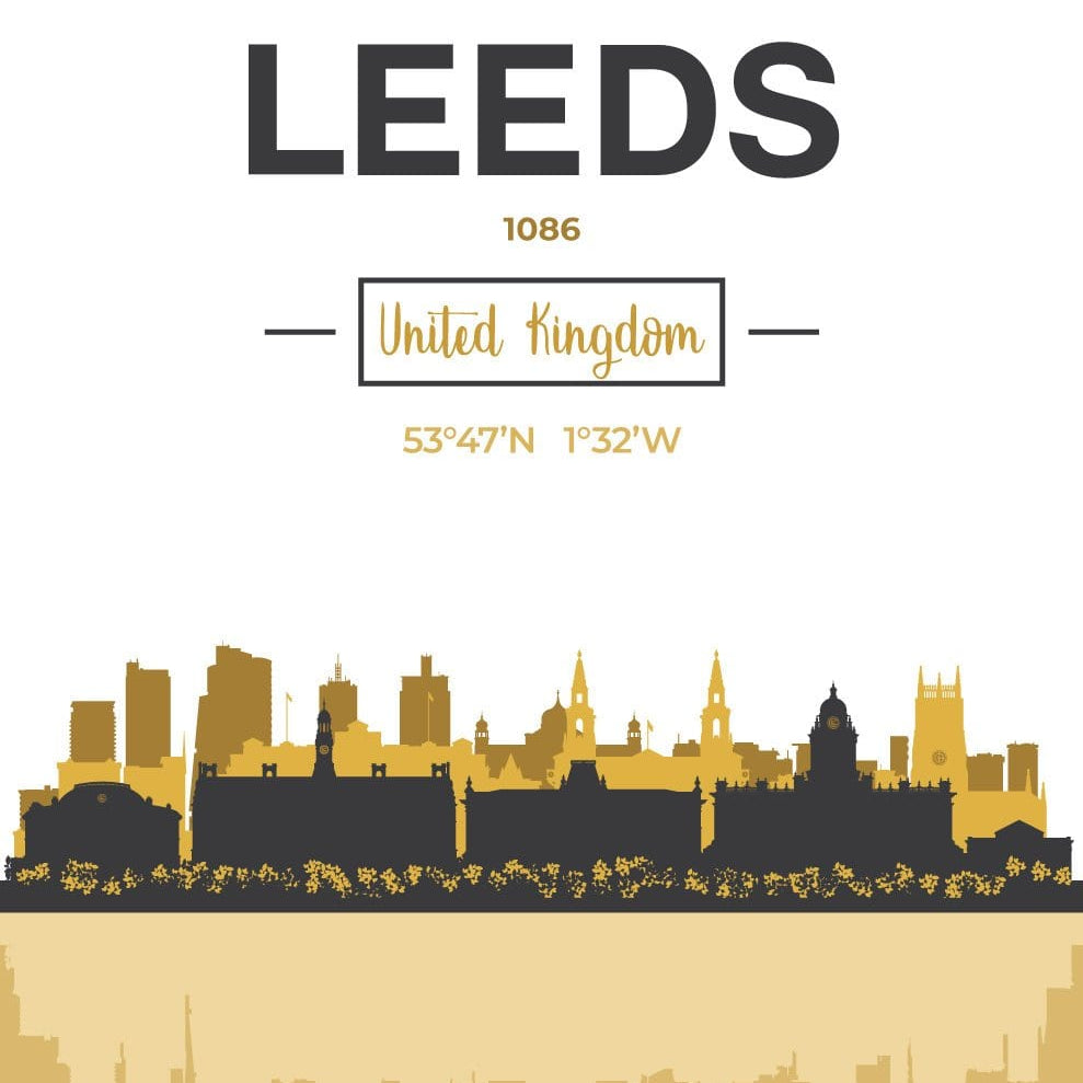LEEDS Skyline, Leeds Cityscape England, Yellow and Grey Art Print wall Art PRINT poster artwork home decor