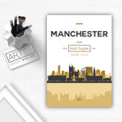 MANCHESTER Skyline, Manchester Cityscape England, Yellow and Grey Art Print wall Art PRINT poster artwork home decor