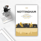 NOTTINGHAM Skyline, Nottingham Cityscape England, Yellow and Grey Art Print wall Art PRINT poster artwork home decor