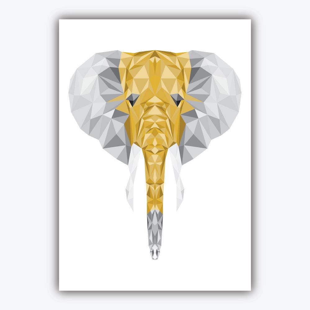 Geometric set of 3 YELLOW & Grey Wall Art Prints Elephant and Tree